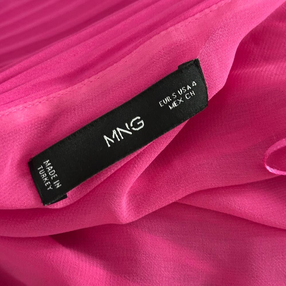 Mango One Shoulder Satin Asymmetric Pleated Maxi Dress Pink Sz 4 Wedding Guest - Picture 6 of 6